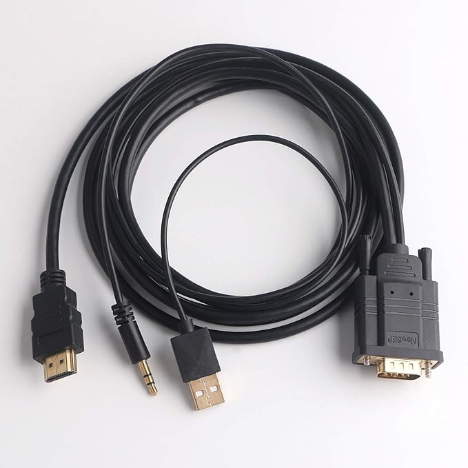 NewBEP VGA to HDMI Adapter Cable, 6Ft/1.8m VGA to HDMI 1080P HD Audio TV AV HDTV Video Converter Cord with 3.5mm Audio Cable & USB Power Cable for PC Computer Desktop Laptop Projector