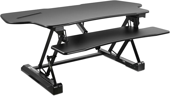 Mount-It! 48.5" Electric Standing Desk Converter for Dual Monitors, Motorized Sit Stand Electric Desk Riser with USB Port & Device Slot, Keyboard Tray, Adjustable Height Ergonomic Workstation, Black
