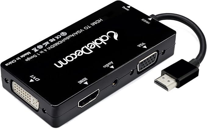 CABLEDECONN Multiport 4-in-1 HDMI to HDMI/DVI/VGA Adapter Cable with Audio Output Converter (Black)