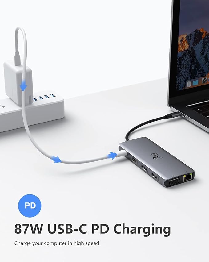 LIONWEI 11 in 1 USB C Laptop Docking Station Dual Monitor, Dual 4K HDMI+VGA, 3 * 10Gbps USB 3.1, PD, Ethernet, Audio/Mic, USB C Hub for Dell/Surface/HP/Lenovo Laptops