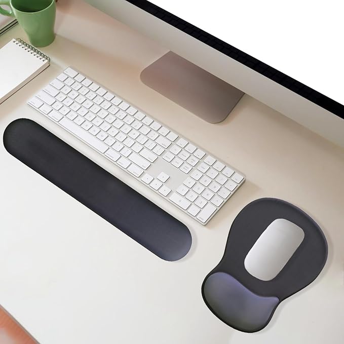 Gel Mouse Pad with Wrist Rest, Ergonomic Office Keyboard Wrist Rest and Mousepad with Wrist Support, Computer Mouse Pad with Non-Slip PU Base and Desk Accessories Mat for Home & Gaming, Onyx Black