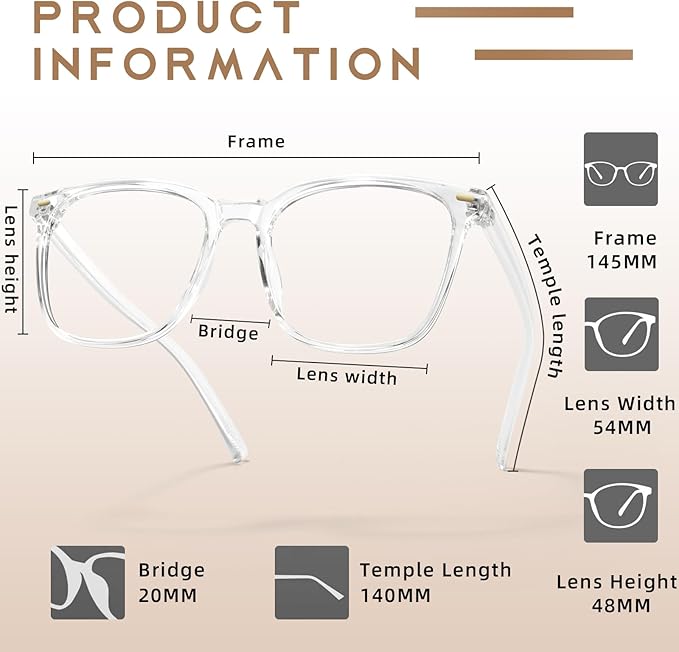 Oversized Square Blue Light Blocking Glasses for Women Men, Anti-Fatigue Computer Monitor Glasses Reduce Eye Strain
