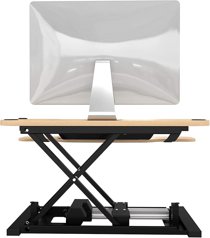 VERSADESK Electric Standing Desk Converter, 36 Inch PowerPro™ Height Adjustable Sit Stand Desktop Riser with Keyboard Tray, Built-in USB Charging Port, Holds 80 lbs, Push-Button Switch, Maple