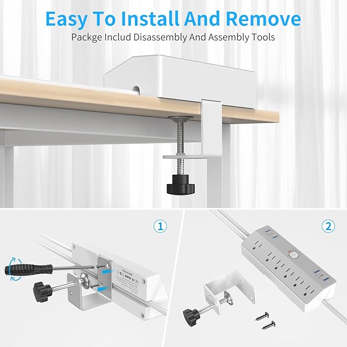 Desk Clamp Power Strip with 40W Fast Charging USB-C, JXGUCAT 10Ft Desk Mount Surge Protector with 6 Outlets 6 USB Ports, Flat Plug Extension Cord Home Office Essentials, Fit 2.48" Tabletop Edge