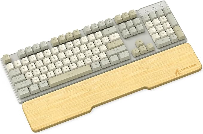 ATTACK SHARK Bamboo Wrist Rest for Computer Keyboard,Ergonomic Hard Palm Rest for Comfortable Typing Pain Relief,Anti-Slip Wrist Support for Office, Gaming, Laptop (104Key)