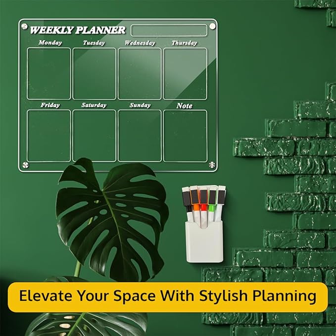 Acrylic Home Calendar Organization Board - Refrigerator Schedule Planner for Fridge or Wall - Weekly Magnetic Calendar for Refrigerator, Dry Erase Whiteboard