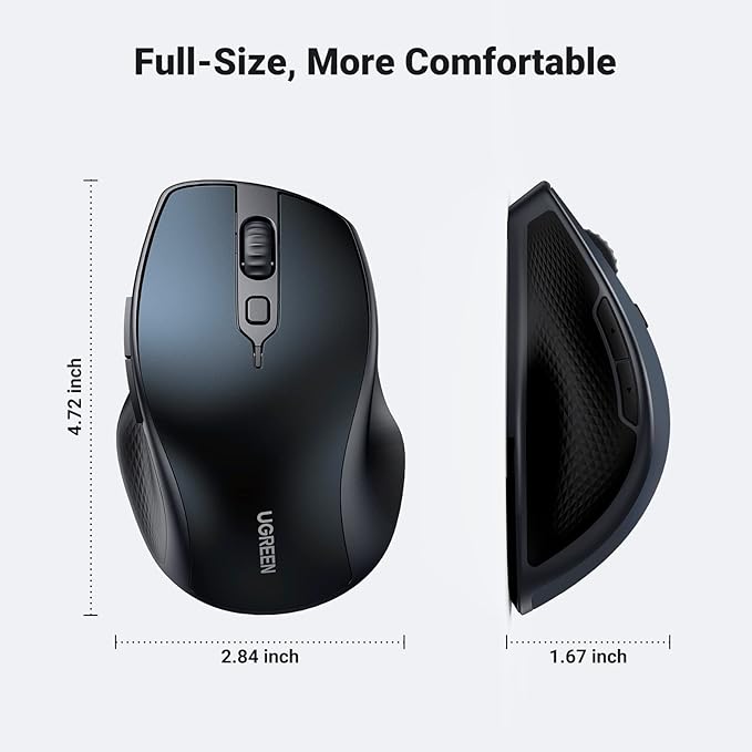 UGREEN Wireless Mouse, Ergonomic Bluetooth 5.0 Mouse for Laptop, 2.4G Cordless with USB Receiver, 1000/1600/2000/4000 DPI, 5 Buttons Silent Mice for MacBook, PC, Desktop, Chromebook, Blue