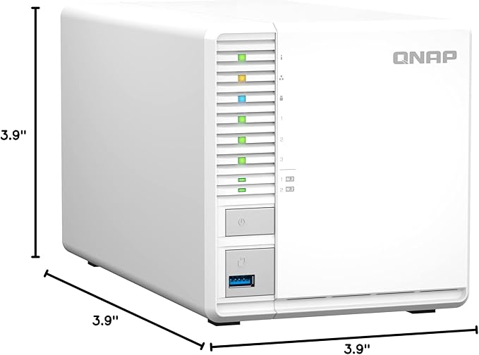 QNAP 3-Bay desktop NAS, Intel Celeron, Tabletop, for Optimized Storage and 4K H.264 Decoding, USB 3.2 Gen 2, M.2 PCIe Gen 3, QNAP Brand