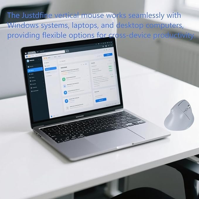 Wireless Ergonomic Vertical Mouse - Silent Clicks, Comfortable Grip & Carpal Tunnel Relief - Ideal for Office Work, Home Use & Multi-Device Compatibility (Blue)