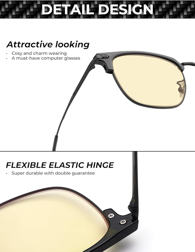 Blue Blocker Glasses for Men Metal Browline Computer Gaming Glasses Filter Blue Ray