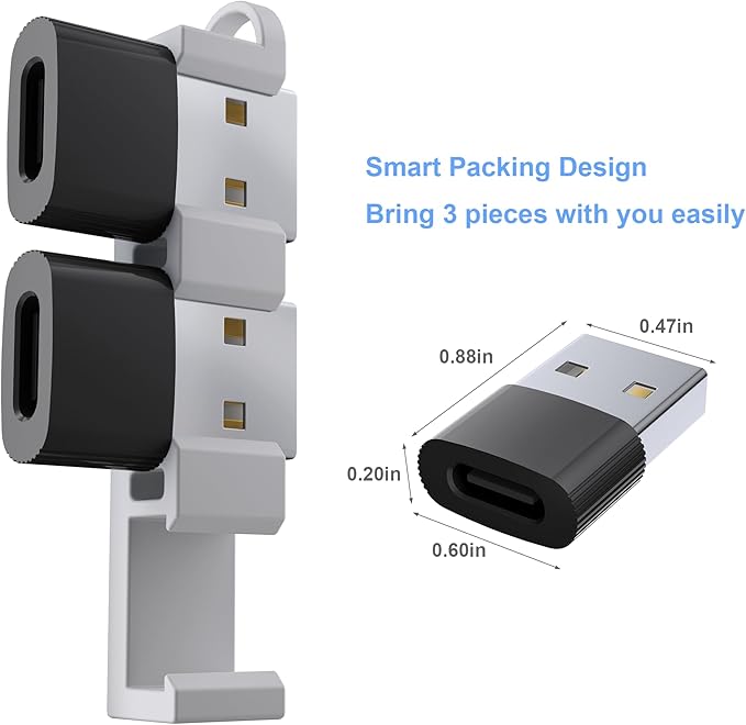 USB to USB C Adapter,3Pack USBC Female to USB A Male with Convenient Carrier, Type C Converter for iPhone 17/16/15/14/13/12, iPad, iWatch, AirPods,Galaxy S25/S24 (Black)