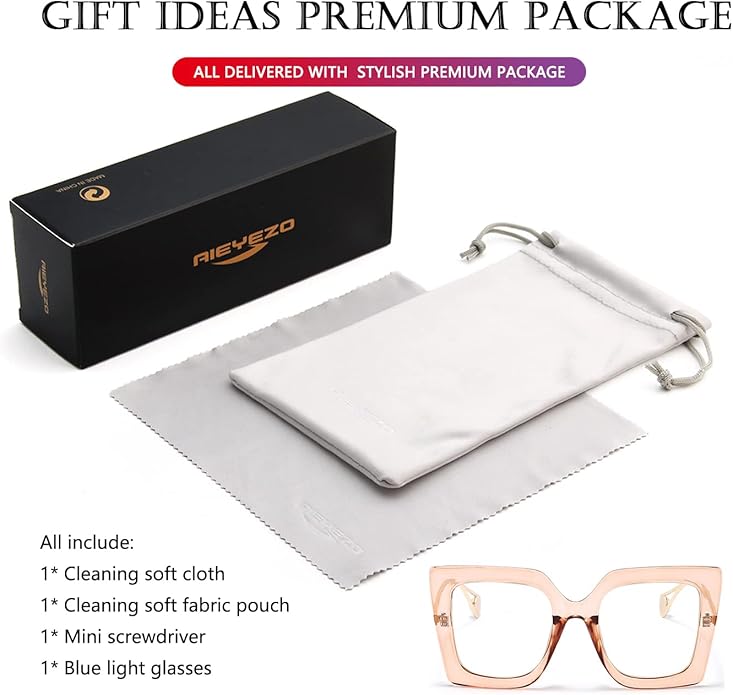 AIEYEZO Oversized Blue Light Glasses for Women, Anti Fatigue Prevent Headache Computer Eyeglasses