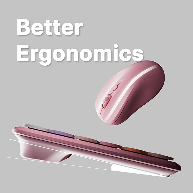 x UBOTIE Wireless Keyboard and Mouse Combo with 110 Round Keycaps, Power Switch, and Scissor-Switch Typing Feel – Ideal for Office Use(Pink Gradient)