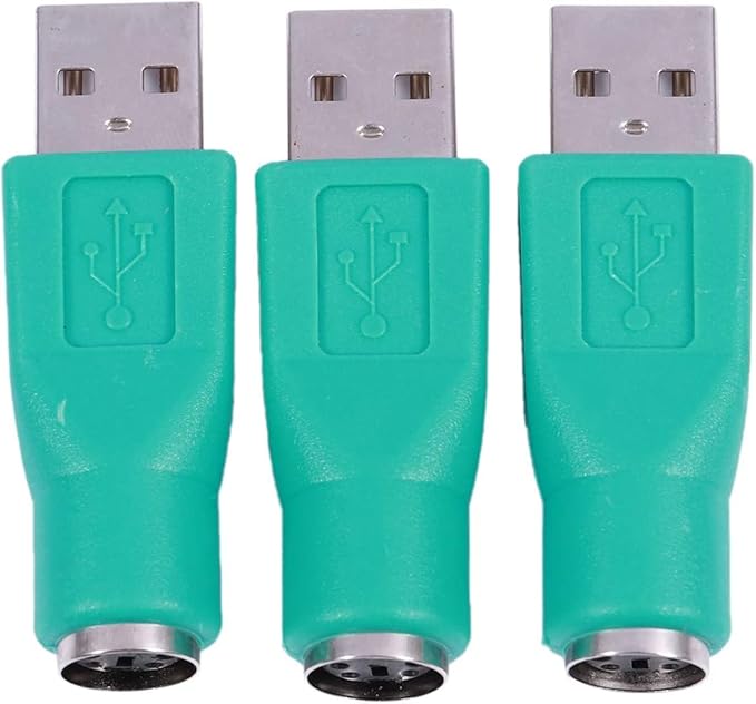 VizGiz 3 Pack USB to PS2 Adapter Older Keyboard and Mouse PS/2 6Pin Jack Connector to Computer USB 4Pin Type A Port Plug Converter for Desktop PC Laptop Notebook Without PS-2 Interface