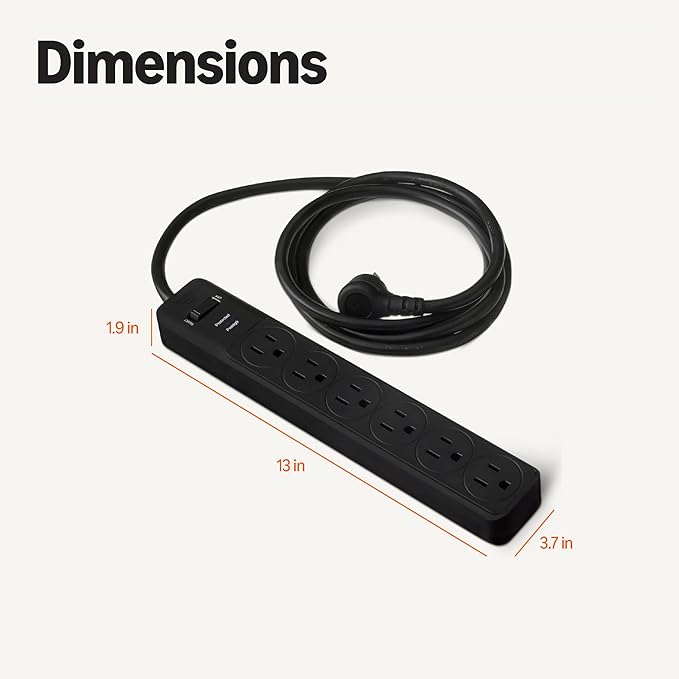 Amazon Basics Surge Protector Power Strip, 6-Outlet, 790 Joules, 6ft Extension Cord, Black, LED Indicator