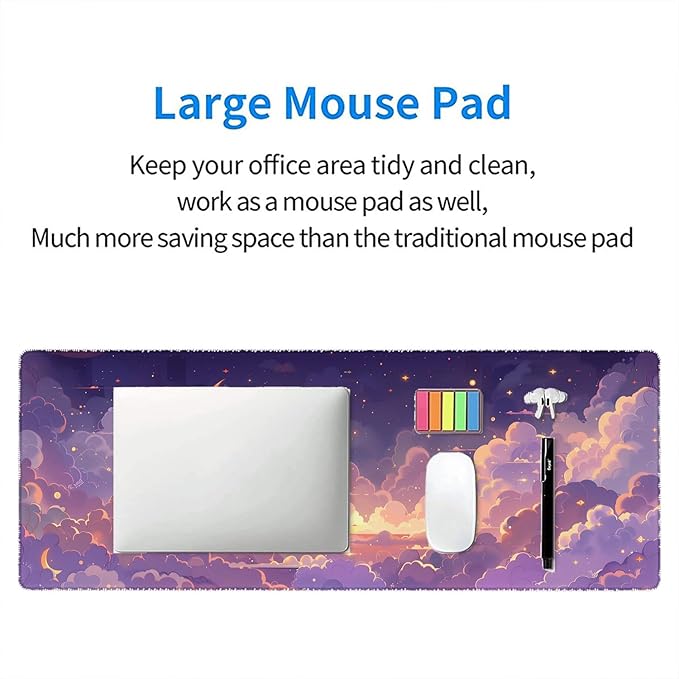 Cute Gaming Mouse Pad Desk Pad Kawaii Pink Purple Gold Clouds Mousepad XL Large Gaming Mouse Pad Laptop Keyboard Mat Desk Pad Office Home Decor for Women Girl 35.4"x15.7"