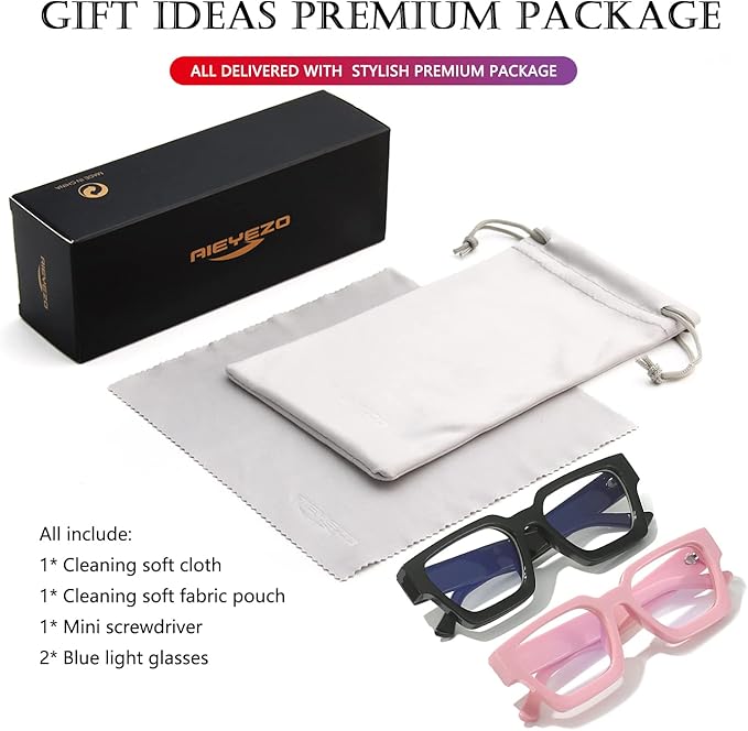 AIEYEZO Square Thick Frame Glasses for Women Men Fashion Blue Light Glasses Trendy Chic Computer Eyeglasses