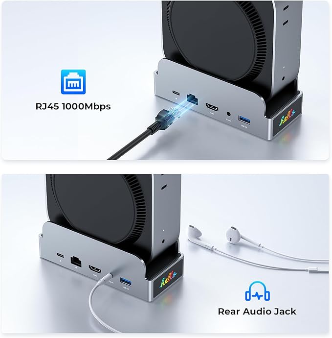 MiniDock Mac mini M4 Dock and Stand, 11-in-1 USB-C Hub with 8TB M.2 NVMe SSD Enclosure, Smart Display, 4K@60Hz HDMI, Gigabit Ethernet, SD/TF, 3.5mm Audio, PD Charging, for Mac mini/Pro/Air/Windows