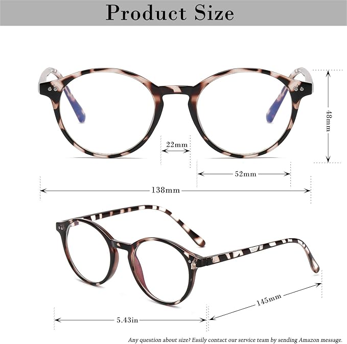 HJSTES Vintage Blue Light Glasses for Women Men Round Bluelight Blocking Glasses Thick TR90 Frame Eyeglasses