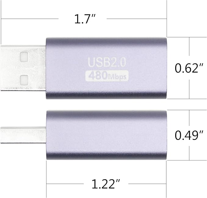 USB 2.0 B Type Connector Adapter, USB A Male to USB B (MIDI) Female Power and Data Extension Adapter, Aluminum Alloy Housing, for Electronic Piano, Printer, Scanner etc, 2Pcs