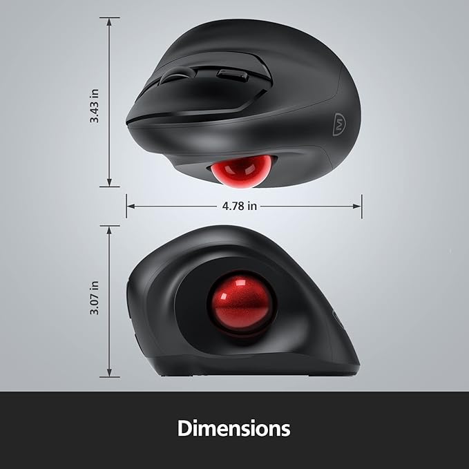 MicroPack Trackball Wireless Mouse, Upgrade Right Hand Ergonomic Mouse with Wireless Vertical Rollerball Computer Mouse, 3 Adjustable DPI, Easy Thumb Control for PC, Laptop, Mac, Windows - Black
