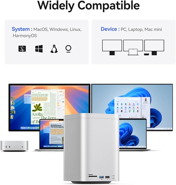 ORICO MiniTower 2 Bay RAID Enclosure Compatible NVMe SSD 10Gbps with Expansion Hub Docking Station for Mac mini M4 Max Up to 56TB-M435