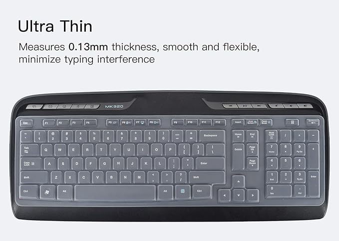 Keyboard Cover for Logitech MK320 K330 MK335 Wireless Keyboard, Waterproof Silicone Keyboard Protector for Logitech MK320 MK335, Clear