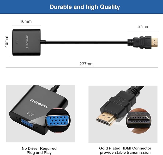 HDMI to VGA Adapter, 3-Pack HDMI Male to VGA Female Converter for Xbox, Computer, Desktop, Laptop, PC, Monitor, Projector, HDTV, Chromebook, Raspberry Pi, Roku and More