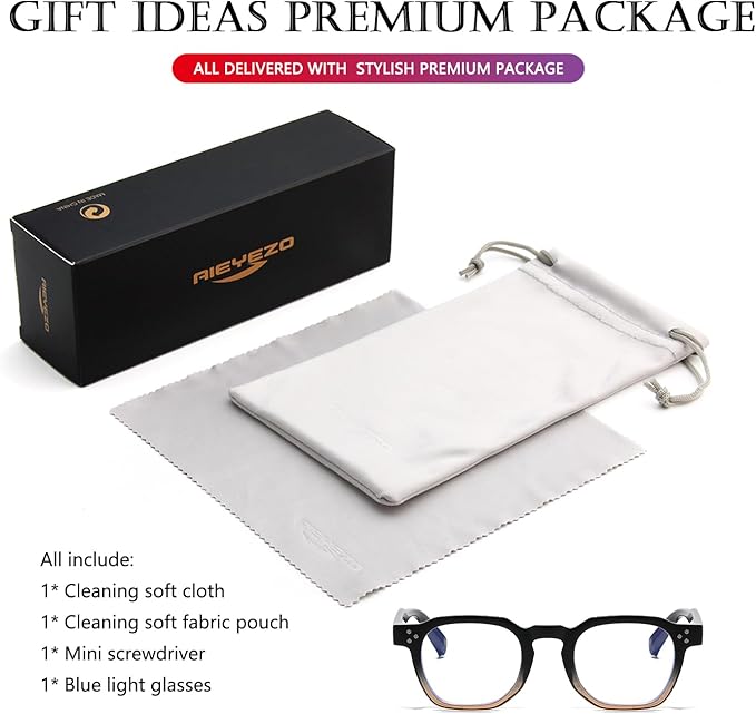 AIEYEZO Retro Blue Light Glasses for Men Women Square Thick Framed Eyeglasses Trendy Vintage Computer Glasses