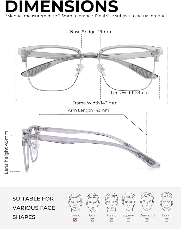Blue Light Glasses Men Rectangle Large Browline Computer Gaming Glasses