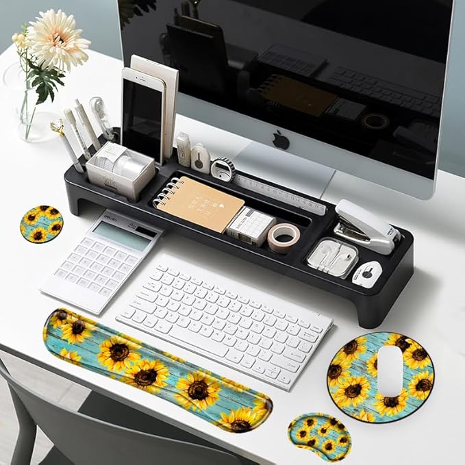 Sunflower Mouse Pad and Keyboard Wrist Rest Ergonomic Wrist pad for Keyboard and Mouse Mat Set 4 in 1 Mousepad with Wrist Support Memory Foam Computer Mat