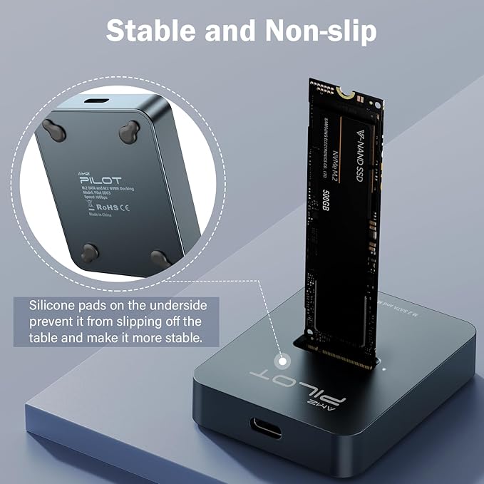 M.2 NVMe & SATA to USB C Docking Station, M.2 SSD to USB A C Reader Adapter for Both M.2 (M Key, B+M Key) NVMe and SATA NGFF SSD Dock, Size for 2280 2260 2242 2230 Enclosure - Aluminum Alloy