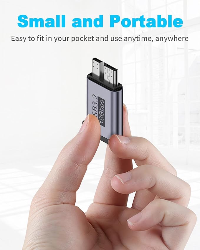 Duttek USB C to Micro B Adapter 10Gbps, Micro B to USB C Adapter 3.2, USB Type C Female to Micro B Male Converter for Hard Drive Cable, External Hard SSD Drive, Tablet, Phone, Laptop, 2 Pack Grey