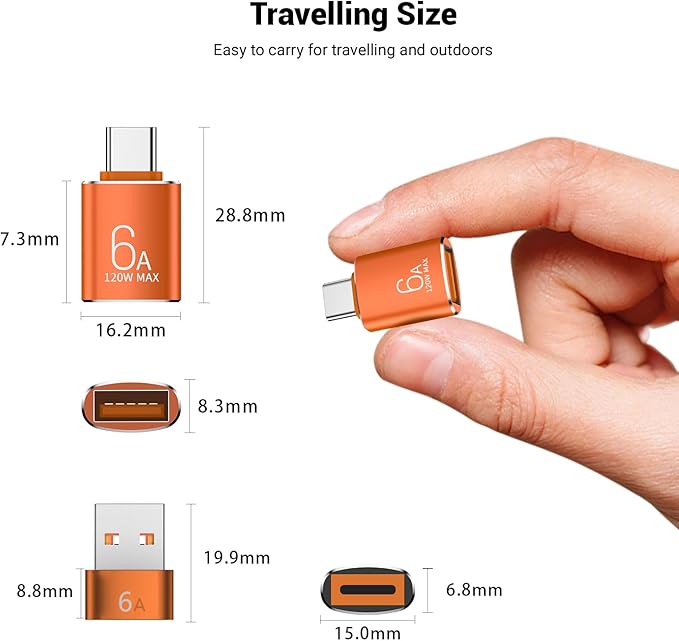 10-Pack 10Gbps/120W USB C to USB Adapter & C Male to 3.1 Female Charger,Compatible with MacBook Pro/Air, iPhone 17 16 15 Pro Max/15 Plus/14 13 12 Samsung Galaxy S25/S24/S23/S22(Orange)