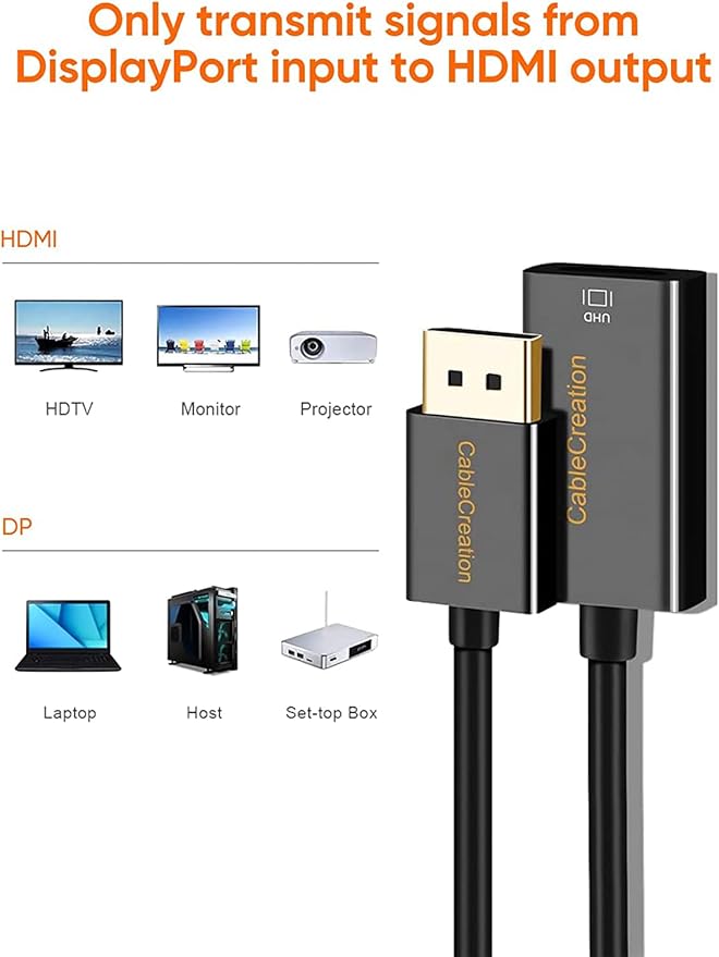 CableCreation Active DP to HDMI 4K 60Hz, DisplayPort to HDMI Adapter Support UHD 4K @60Hz Audio/Video, Eyefinity Multi-Screen Compatible, Black