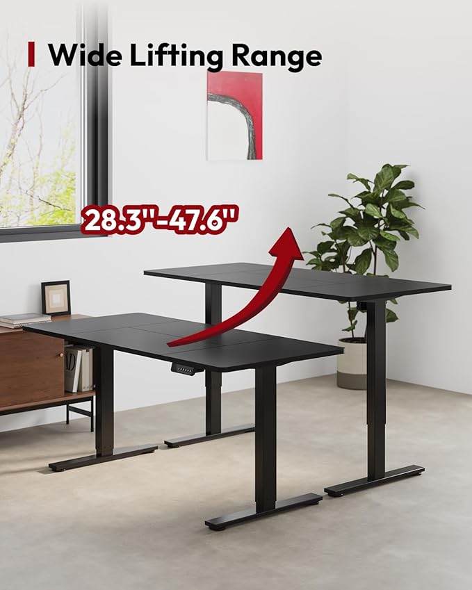 SANODESK Dual Motor Electric Standing Desk 63 x 28 Inches, Height Adjustable Sit Stand Desk with Large Splice Board for Home Office, Computer Workstation, Study & Gaming, Black Frame/Black Top