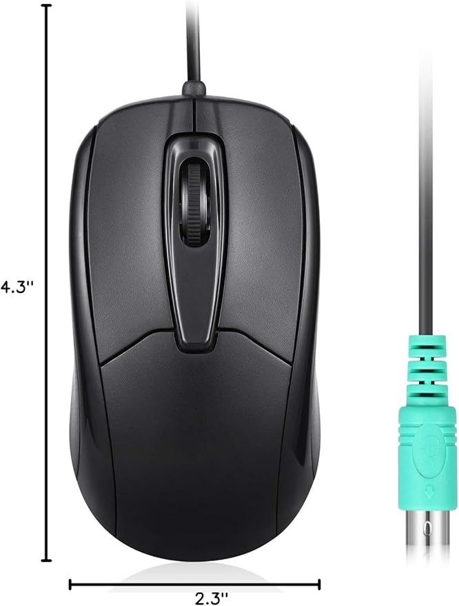Perixx Perimice-209 P, Wired PS2 Mouse with 1000 DPI Resolution, Black, (10442)