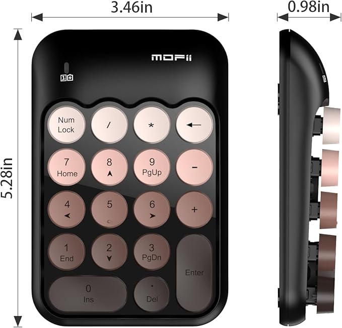 MOFII Cute Colorful Wireless Number Pad - 18 Keys, Portable 2.4 GHz with Stable Wireless Connectivity, 10-Key Financial Accounting Extension (Coffee Colorful)