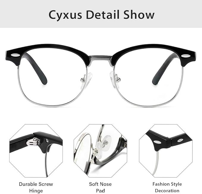 Cyxus Blue Light Glasses Men Retro Semi Rimless Clear Blue Light Glasses for Computer Eye Strain Gaming Glasses Anti Harmful Blue Light for Men Women