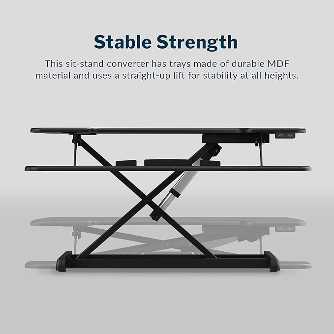 Vari Varidesk Pro Plus 36 Electric Standing Desk Converter – 11 Height Settings + Spring-Loader Lift, 2 Tier Design, Keyboard Tray – Fits Desktops 36” Wide x 26.5" Deep – Fully Assembled (Black)