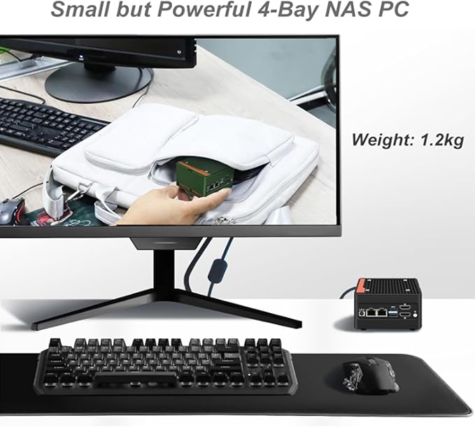 Mini PC i3-N305 4-Bay NAS Server Pocket Host DDR5 4 M.2 NVMe, DDR5 4800 MHz,Dual 2.5GbE LAN,2 USB 3.2 10Gbps Ports Micro Firewall Router (Black, NO RAM NO SSD)
