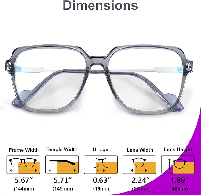 VISOONE Oversized Blue Light Blocking Glasses with Chic Square TR90 Frame and Metal Temple for Women Men REMY