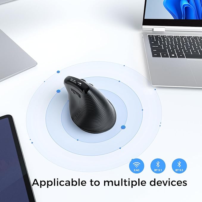 Wireless Ergonomic Mouse with Screen,Bluetooth Vertical Mouse Rechargeable, Quiet Clicks, USB Ergo Design Cordless Mice Compatible for Windows, PC, Laptop, Mac OS, Black