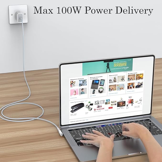 AuviPal 90 Degree USB C Adapter (2 Pack), L Shape Left and Right USB Type C Connector for Meta Quest, MacBook, iMac, iPad, iPhone 16 15 Series and Other Type C or Thunderbolt 4/3 Devices - White