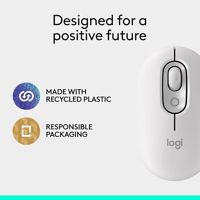 Logitech POP Mouse, Compact and Portable Wireless Bluetooth Mouse with Programmable Buttons and Quiet Clicks, Easy-Switch Between up to 3 Devices, Laptop, Tablet, PC - Off-White