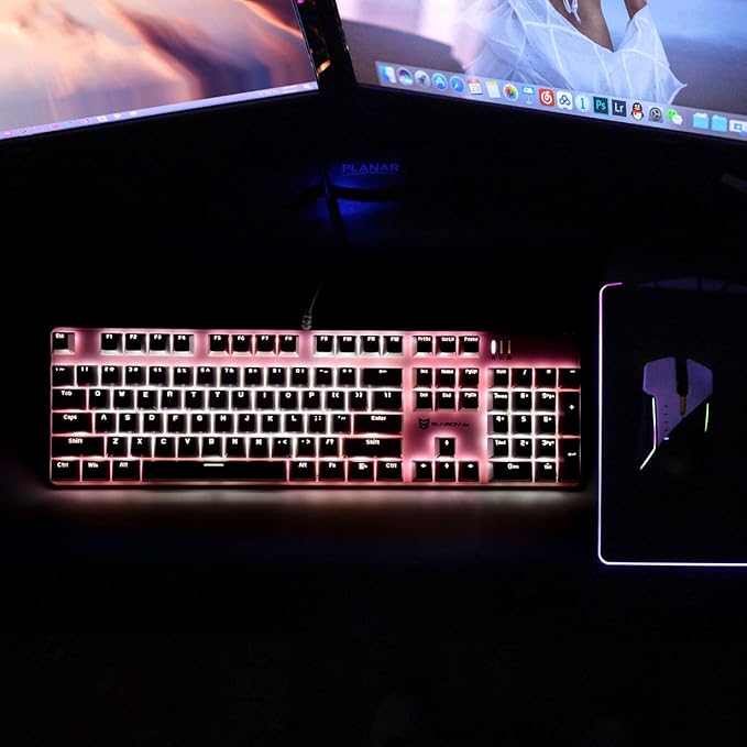 104 Keys Full Size Mechanical Keyboard | Brown Switch, Pink & White Color 104 Keys US Layout Led Backlit Hot Swappable Wired Mechanical Light Up Pink Keyboard | Wired Gaming Computer Keyboards