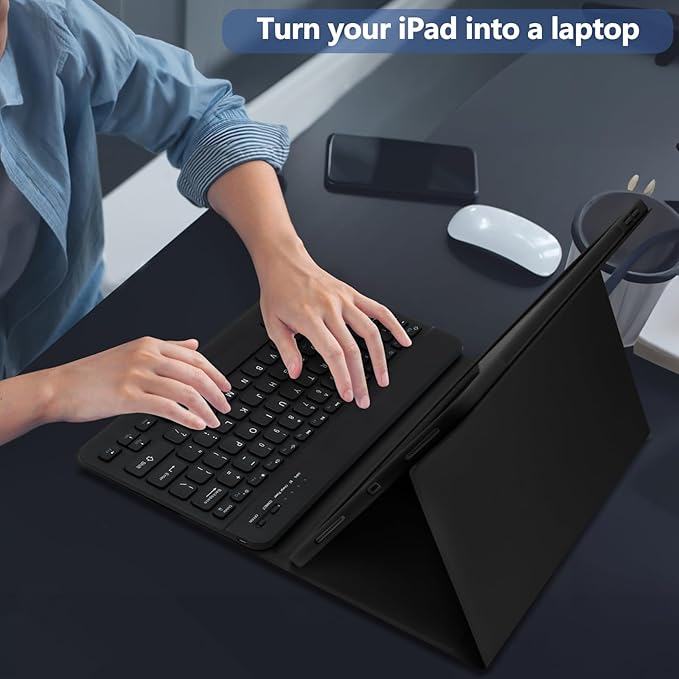 TQQ for iPad Air 13-inch (M4/M3/M2, 2026/2025/2024) & Pro 12.9 inch Case with Keyboard, Keyboard case for 12.9-inch iPad Pro 6th/5th Gen - with Pencil Holder for iPad Air 13-inch 2026 (Black)