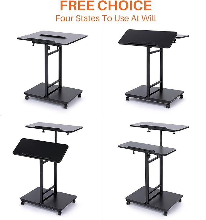 Mobile Laptop Stand Desk, Standing or Sitting Rolling Computer Cart with Tower Stand, Adjustable Height 27.5" to 47.2" Portable Laptop Table Home Office Computer Workstation, Locking Wheels