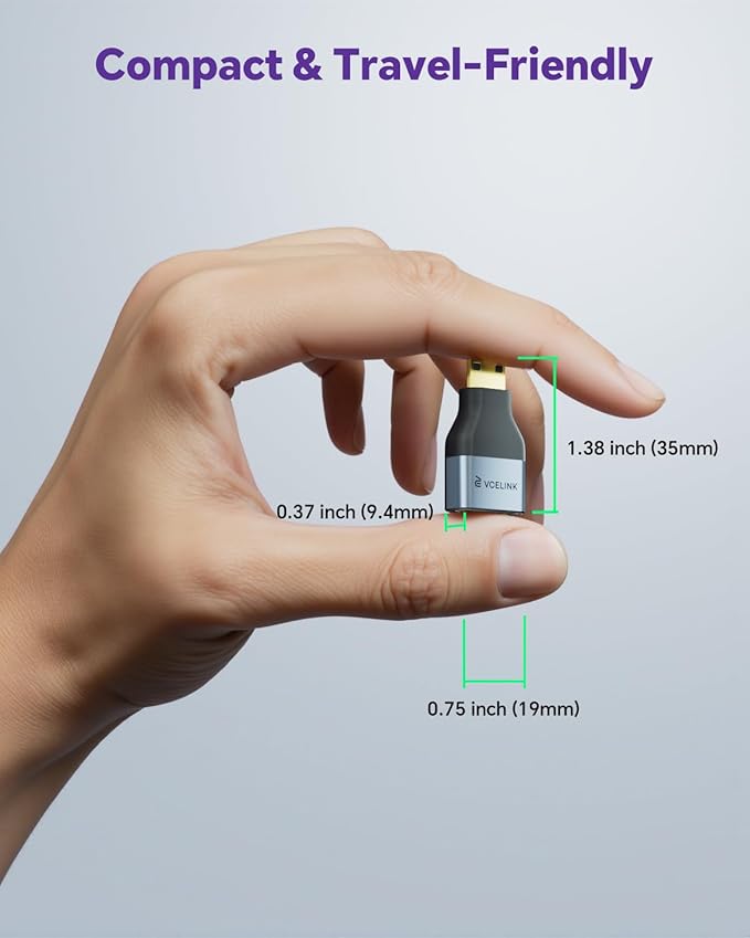 VCE Mini HDMI to HDMI Adapter, 8K@60Hz/4K@120Hz UHD Converter with Gold-Plated Connectors and Alloy Housing 48Gbps HDMI 2.1 for Camera, Tablet, Laptop to TV, Monitor, Projector