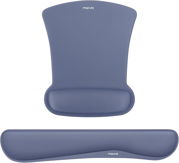 MOSISO Wrist Rest Support for Mouse Pad & Keyboard Set, Ergonomic Mousepad Non-Slip Base Home/Office Pain Relief & Easy Typing Cushion with Neoprene Cloth & Raised Memory Foam, Navy Lime